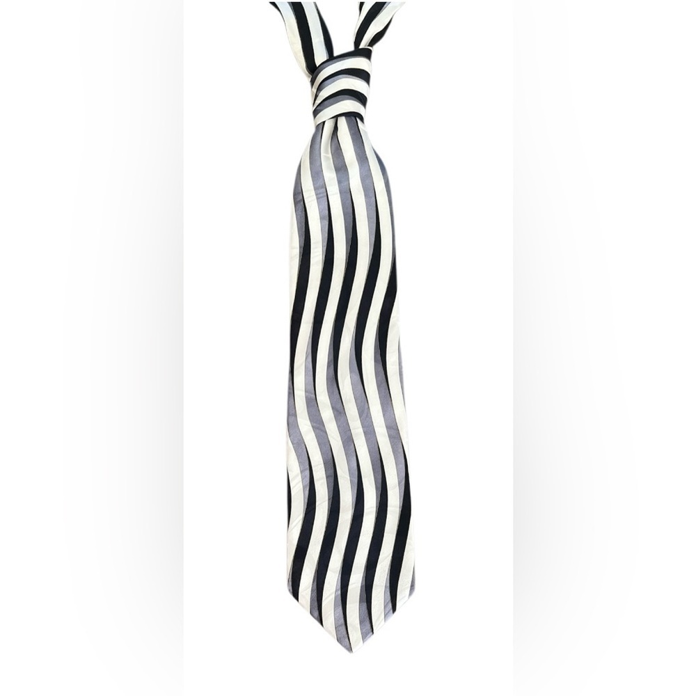 NWT - Monterey Bay 100% silk Black and White Striped Tie